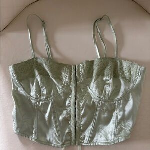 La Hearts Sage Green Lace Crop Top